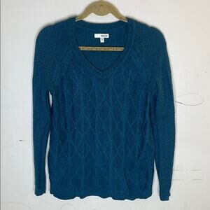 SONOMA Teal Cotton Blend V Neck Knit Sweater Size Small